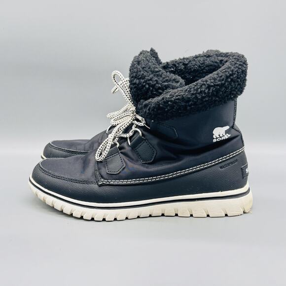 Sorel Boots Womens 8.5 Black Waterproof Faux Fur Lace Up Carnival Winter Snow - Picture 5 of 13